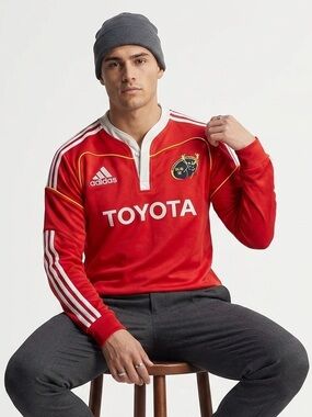 adidas Red and White Munster Rugby Jersey - Size L